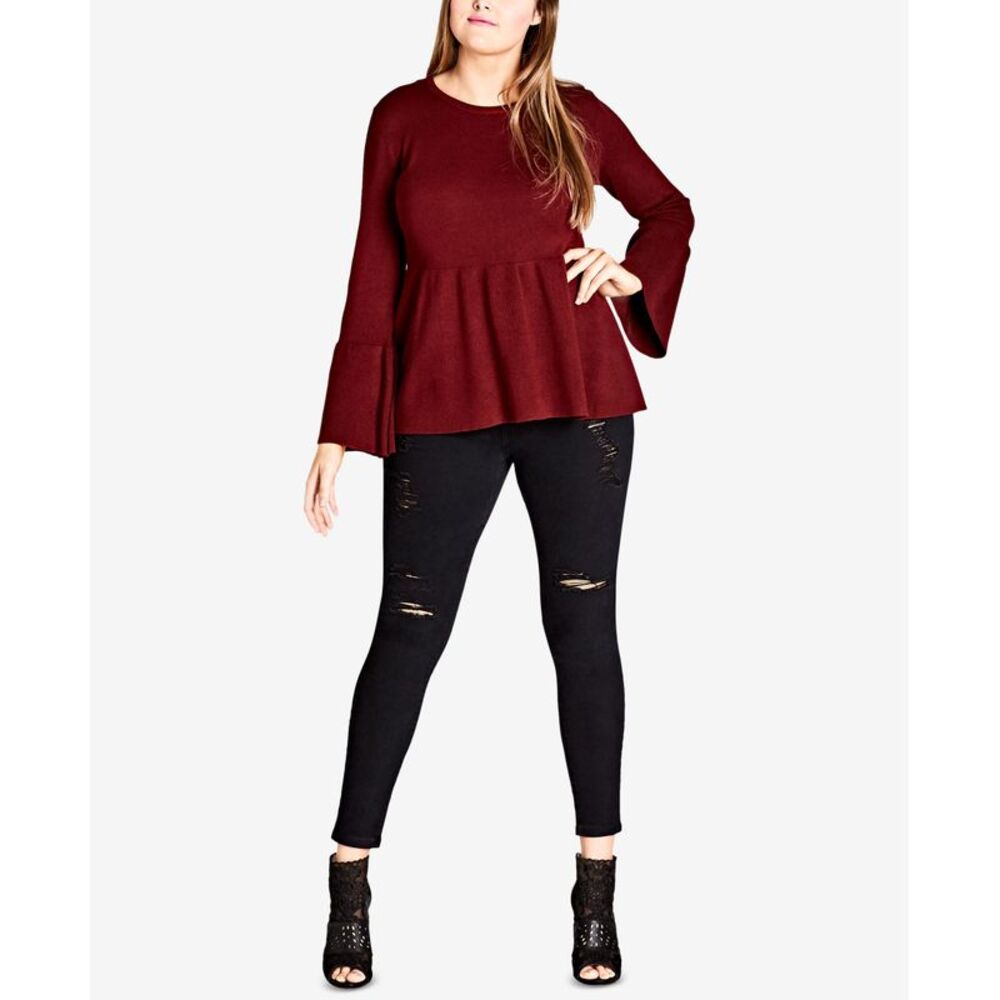 City Chic Trendy Plus Size Bell Sleeve Peplum Sweater